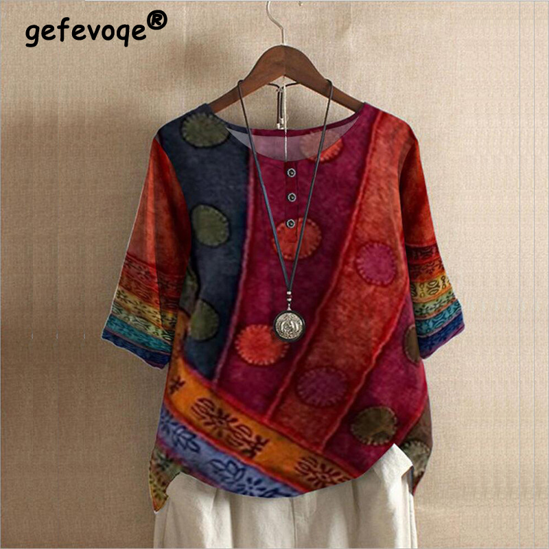 Ethnic Fashion Clothing - Ethnic Style Women's O-neck Digital Vintage