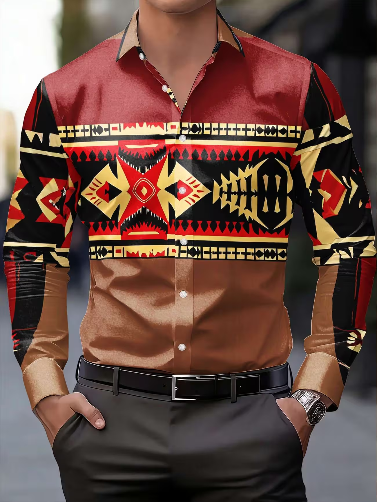 Fashion Ethnic Indian Clothing - New Red Brown Indian Tribe Totem