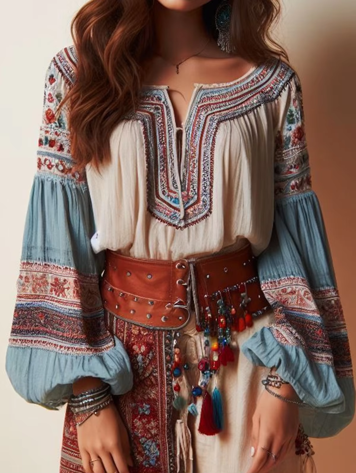 Lantern Sleeves Boho Blouse Fl - огляд і ціна Ethnic Fashion Clothing