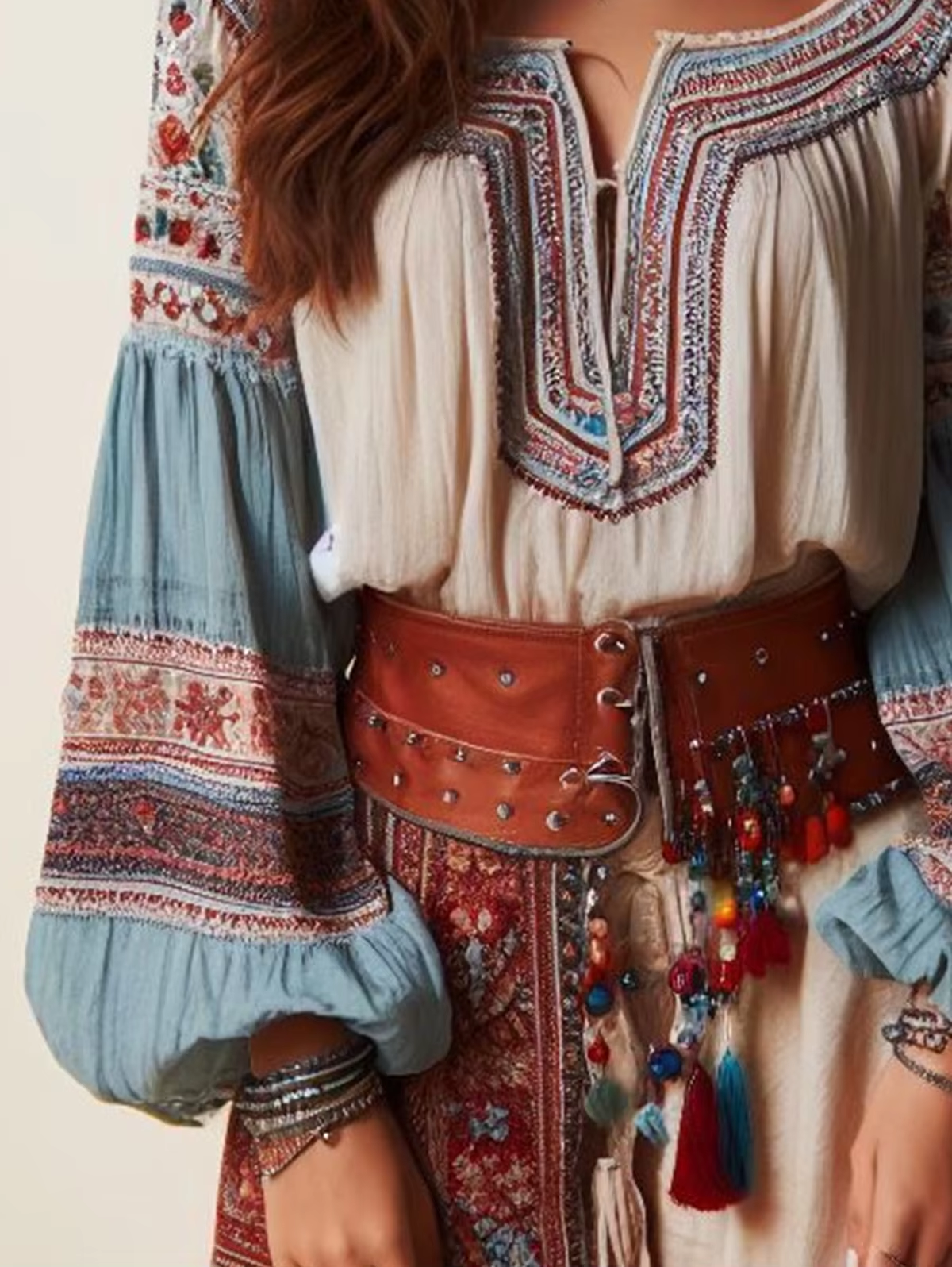 Lantern Sleeves Boho Blouse Fl - огляд і ціна Ethnic Fashion Clothing